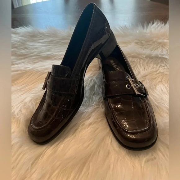Michelle D Shoes Loafers Silver‎ Buckle Brown Sz 8M - Picture 4 of 10